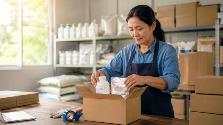 ผู้ปฏิบัติงานจัดเตรียมคำสั่งซื้อในพื้นที่แพ็กสินค้าเพื่อสื่อการตรวจและเก็บหลักฐานเมื่อรับสินค้า